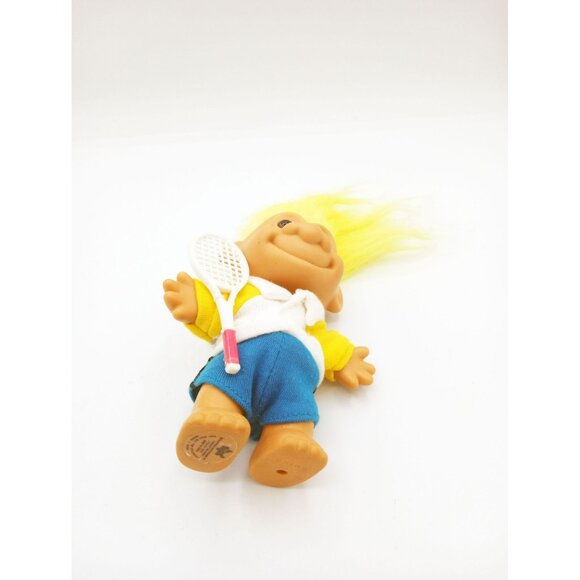 Vintage Troll Doll Tennis Player Yellow Hair 4 Inch Toy Collectible Russ Berrie - Picture 14 of 14